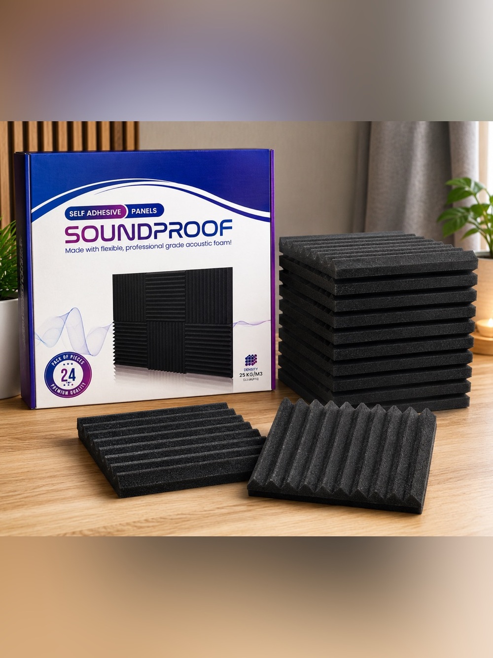 NEW Acoustic Foam Panels 24-Pack 12”x12”x1” Sound Absorbing Wall Panels
